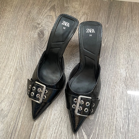 Zara Buckled Heeled Mules Size 6 - Picture 6 of 11